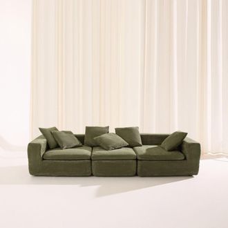 Sweeek Sof&aacute; envasado al vac&iacute;o modular de tela chenilla, 4 plazas, verde