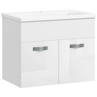Mauro Ferretti Mobile Bagno Sospeso Con Lavabo, Armadietto A 2 Ante Con Cerniere Ammortizzate, 61x40x50cm, Bianco Lucido
