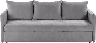 Beliani Modern 3 Seater Sofa Bed Fabric Upholstery Track Arms Cushions Grey Holsen