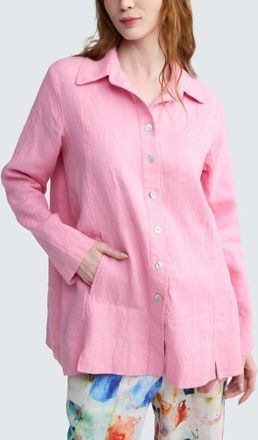 Luukaa D'Celli Phalia Solid Linen Shirt in Pale Pink at Nordstrom, Size 14