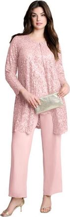 Roaman's Plus-Size 3 Piece Allover Sequin Lace Jacket And Tank Pant Set in Pale Blush at Nordstrom, Size 24