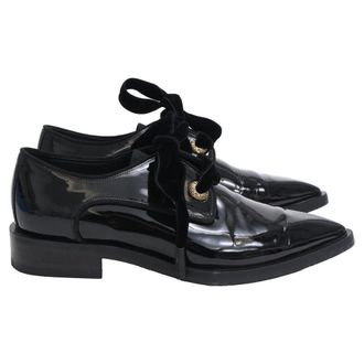 Lanvin Pointed-Toe Lace-Up Derby Shoes in Black Patent Leather
