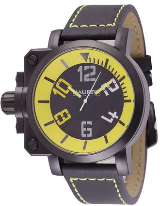 Haurex gun Mens watch, ipb case, black/yellow dial, black with yellow leather - One Size