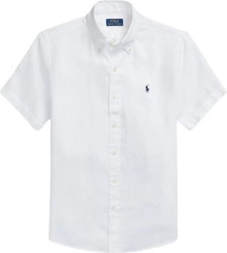 Ralph Lauren Custom Fit Linnen Overhemd - Heren - Korte mouwen Overhemden - Wit - XL - Linnen - Overhemden