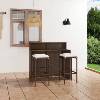vidaXL Juego De Muebles De Bar Para Jard&iacute;n 3 Piezas Y Cojines Marr&oacute;n Vidaxl