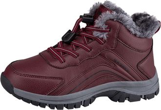 Generic Winter High Top Outdoor Leather Sneakers for Women and Men Warm Thickened Walking Shoes for Autumn Winter Seasons with Non Slip Sole (Red, 4. 5)