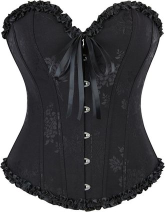 Generic Womens Corset Tops Lace Up Satin Boned Overbust Corset Shapewear Vintage Plus Size Strapless V Neck Bodyshaper Gothic Medieval Underbust Bustier Linge