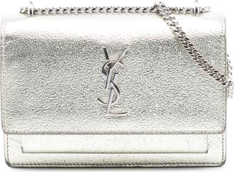 Saint Laurent Pre-owned Womens Metallic Calfskin Monogram Sunset Wallet On Chain - Silver Leather - One Size