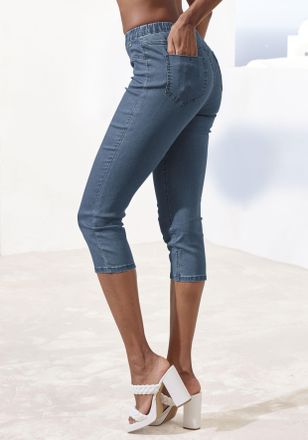 Buffalo Caprihose BUFFALO, Damen, Gr. 32/34, N-Gr, blau, Denim/Jeans, Obermaterial: 69% Baumwolle, 21% Polyester, 8% Viskose, 2% Elasthan, unifarben, Basic, f