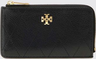 Tory Burch Porta carte di credito Charlie in pelle con zip e logo Double T