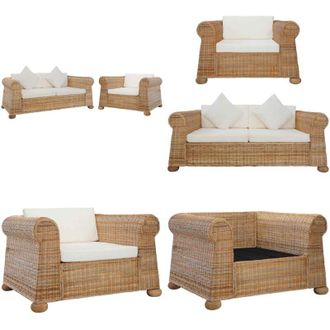 vidaXL Set di Divani 2 pz con Cuscini in Rattan Naturale - Poltrona in rattan - Divano con cuscini