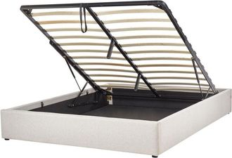 Beliani Modern Fabric EU King Size Bed Frame 5ft3 Linen Storage Light Beige Dinan