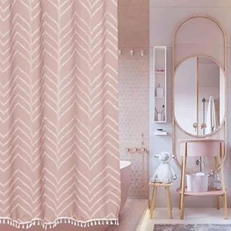 OEM Cortina De Ducha Rosa Bohemia, 91 X 183 Cm, Con Dise&ntilde;o De Espiga Tejida Y Afelpada, Estilo Minimalista R&uacute;stico Moderno Con Textura Compatible Con Barr