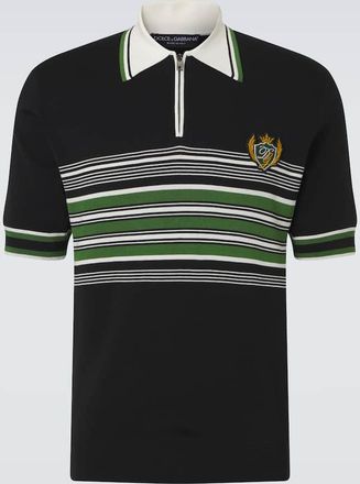 Dolce & Gabbana Embroidered striped silk and cotton polo shirt