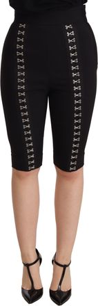 Dolce & Gabbana Womens Black Wool Stretch Slim Fit High Waist Shorts Virgin Silk Elastane