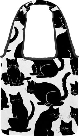 Generic Cats on a White Background Reversible Canvas Shoulder Tote - Double-Sided Print, 12oz Cotton, 27cm Drop, Fold-Flat Bag for Travel, Shopping, Street Ou