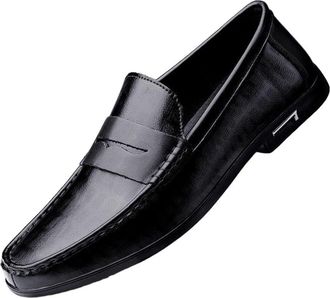 Generic Mens Leather Loafers Business Casual Shoes British Style Fashion Comfortable Slip On Driving Shoes Large for Men(Black,10.5)