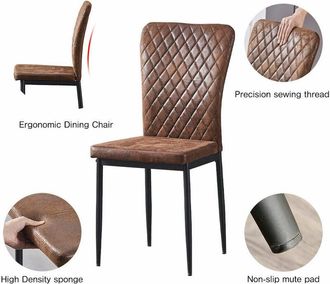 Ainpecca Ainpecca - Set of 4 Dining Chairs High Back Suede Office Kitchen Chair Living Home-Brown