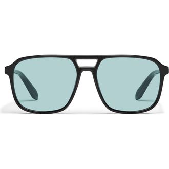 Quay On the Fly 57mm Aviator Sunglasses in Black/Aqua at Nordstrom