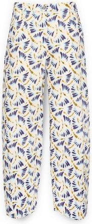 Elena Miro Gedrukte broek - Dames - Straight fit broeken - Wit - 5XL - Katoen - Broeken