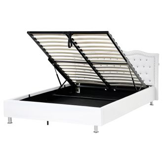 Beliani Cama Con Almacenaje De Piel Sint&eacute;tica Blanco Plateado 160 X 200 Cm Botones Metz