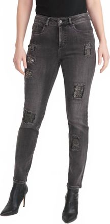 Joseph Ribkoff Distressed Slim Cropped Jeans In Charcoal/ Dark Grey