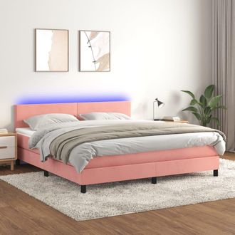 vidaXL Vidaxl - Cama Box Spring Colch&oacute;n Y Led Terciopelo Rosa 160x200 Cm
