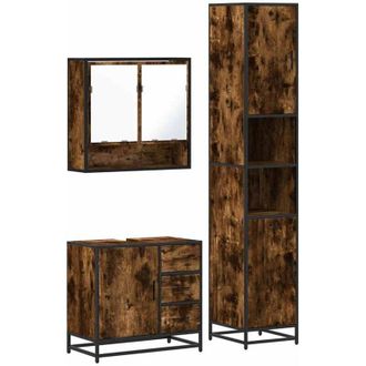 vidaXL Set De Muebles Ba&ntilde;o 3 Pzas Madera Contrachapada Roble Ahumado Vidaxl