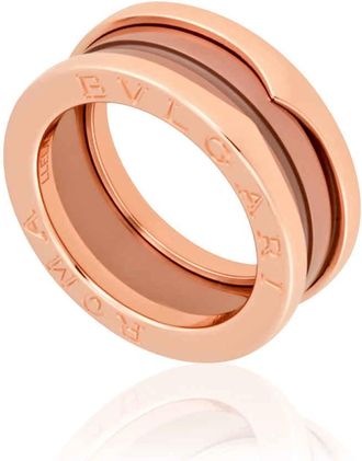 Bulgari B.Zero1 18k Rose Gold and Cermet 2-Band Ring, Brand Size 53