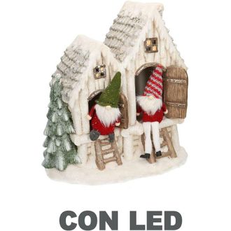 Vacchetti Casa Resina Blanca Con Led Y Gnomos Cm40x23h44