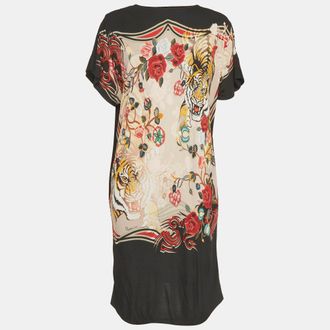 Roberto Cavalli Black Printed Jersey Mini Dress
