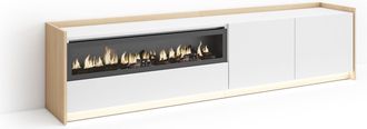 Skraut Home Skraut Home - Mueble Tv, Televisi&oacute;n, Muebles De Sal&oacute;n, Almacenaje, 207x37x50cm, Para Tv Hasta 80, Chimenea El&eacute;ctrica, Led, Estilo Moderno, Blanco Y Ro