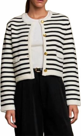 English Factory Knit Striped Sweater Cardigan In Black