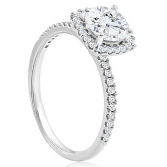 Pompeii3 1 3/4 Ct TW Moissanite & Diamond Cushion Halo Engagement Ring in 14k White Gold
