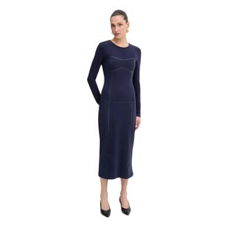 Patrizia Pepe Jurk met lange mouwen - Dames - Casual kleedjes - Blauw - L - Leer - Kleedjes