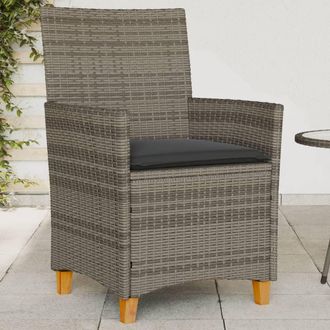 vidaXL Vidaxl - Sillas De Jard&iacute;n Y Cojines 2 Uds Rat&aacute;n Pe Gris Y Madera Maciza