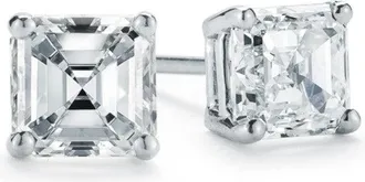 Pompeii3 VS 1 1/4 Ct Asscher Cut Solitaire Moissanite Studs Womens Earrings White Gold