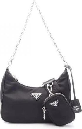 Prada Pre-owned Re-Edition 2005 Nylon Saffiano Leer 2way Schoudertas - Dames - Vintage Mini Tas - Zwart - ONE Size - Leer - Vintage