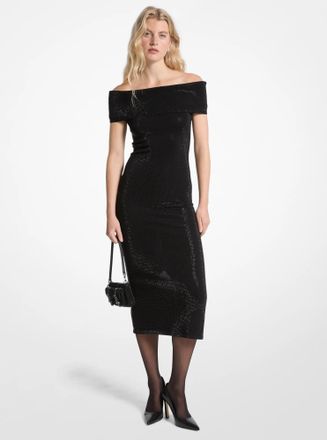 Michael Kors Embellished Stretch Knit Off-The-Shoulder Dress
