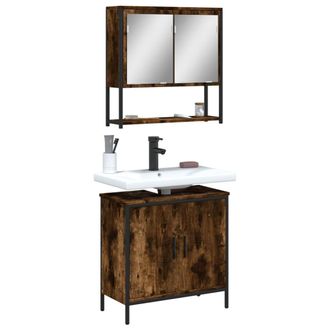 vidaXL Set De Muebles Ba&ntilde;o 2 Pzas Madera Contrachapada Roble Ahumado Vidaxl