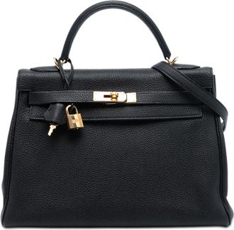 Herm&egrave;s Black Togo Kelly II Retourne 32