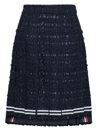 Thom Browne satin ribbon frayed pleated midi skirt - Blue