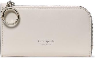 Kate Spade New York small halo fine grain leather zip wallet in Cream at Nordstrom