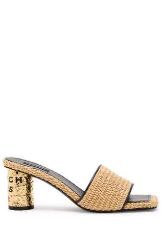 Givenchy 65 Foil-effect Heel Raffia Mules - Beige - 39 (IT39/ UK6)