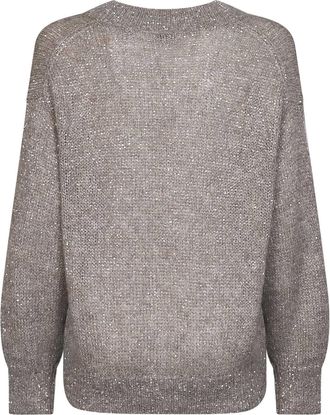 Brunello Cucinelli Womens Ribbed Cotton Knit Sweater Dove Grey Lyocell