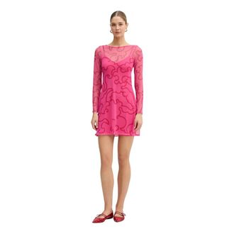 Never Fully Dressed Rechte Mini Jurk - Dames - Korte kleedjes - Roze - XS - Polyester - Kleedjes