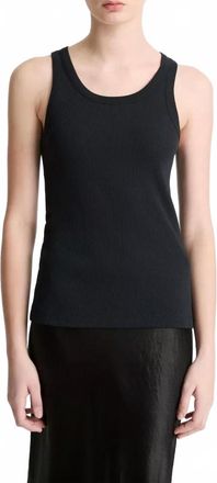 Vince Stretch Viscose Scoop Tank Top In Black