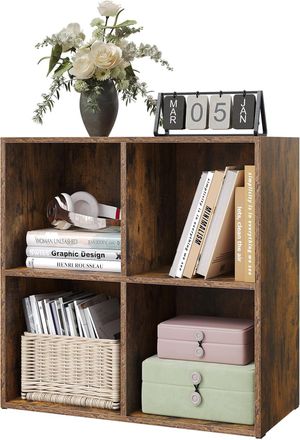 Woltu Woltu - Librer&iacute;a Baja De 4 Cubos, Estanter&iacute;a Multiusos De Madera, Moderna Y Sencilla, Color Marr&oacute;n R&uacute;stico
