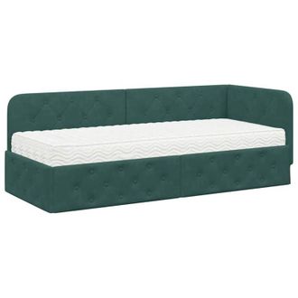 vidaXL Corner Bed Frame with Mattress Dark Green 80 x 200 cm Velvet vidaXL