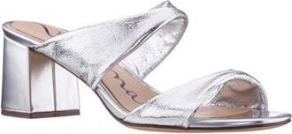 Nina Bassie Block Heel Slide Sandal in Silver Soft at Nordstrom, Size 6.5